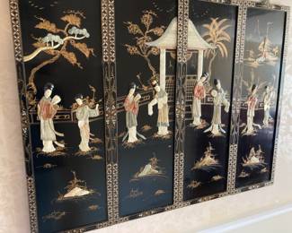 4 Panel Inlaid Stone Screen