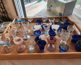 Antique eye wash glassware. John Bull, Blue Flower ect...