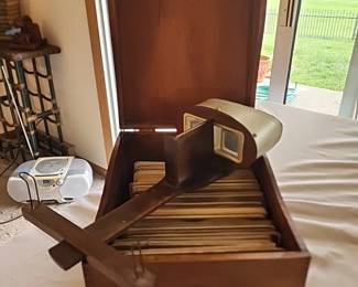 Antique Monarch viewer with box of viewer cards