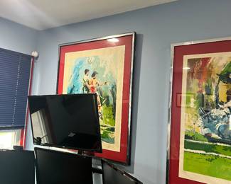 These are the Wayland Moore serigraphs. " Quarterback Sneak" and " Soccer", both in their original chrome 70's frames. No need for re-framing. Both have red matting, in perfect condition. Call for pre-sale