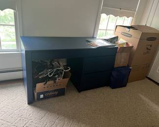 Navy formica kid's desk, available for pre-sale.