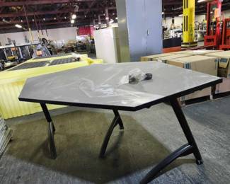 Hexagonal Office Table with Black Metal Frame