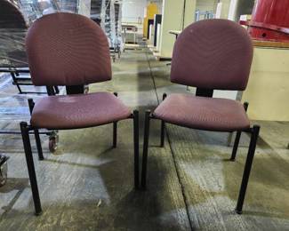 (8) Stackable Office Guest Chairs with Maroon Fabric Upholstery with Cart