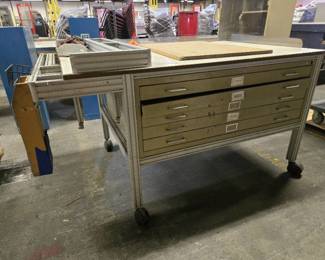 Industrial Mobile Table File Cabinet on Casters
