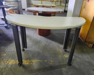 Half Moon Mobile Office Table with Metal Legs and Casters