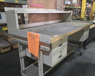 Industrial Metal Work Bench with Storage Drawers and Backsplash