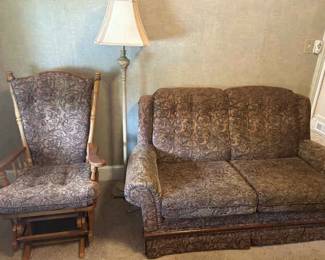 Rocking Chair, Loveseat, And Floor Lamp