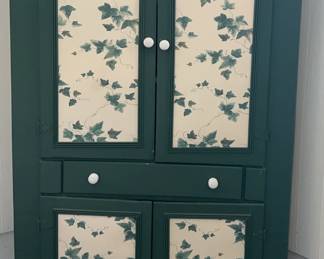 Corner Cabinet Painted Green W Wallpaper Doors