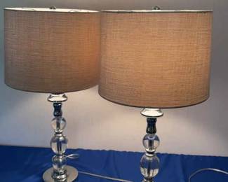 Lamps, Two Clear Crystal based With Shades.