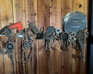 Vintage Shed Tool Lot Chains And Others Outdoor Tools