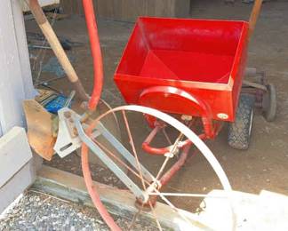 Bundle Of Vintage Farming Equipment Cyclone Seeder, High Plow, Manual Mower, And Other