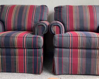 Set Of Two Striped Upholstered Armchairs