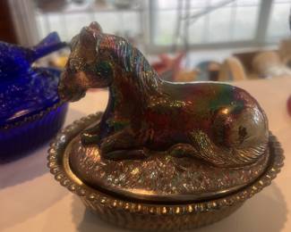 Carnival Glass Horse on Nest Dish