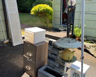 Wind, chimes, water, fountain, plant stand $5-$10
Trunk $10. , plant stand $20