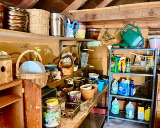 Lots of planter pots and yard chemicals