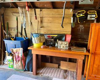 Solid wood table $15
Wooden cabinet $15
Lots of nice Yard tools