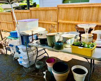 Storage totes $2 -$3 each
Live plants $2 each
Pots, ceramic pots$1-$3