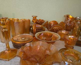 Tons of Carnival Depression Glass 
Set of Bouquet & Lattice Normandy Marigold 