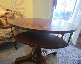 Antique Leather Top Oval Table