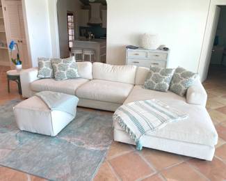 $800 L-shaped designer couch (right side ottoman) that is wide and low, firm & plush, with some marks (sells new for $3,000+)
Straight side: 85”L x 39”D x 25”H
Chaise (right side): 72”L x 45”W x 25”H