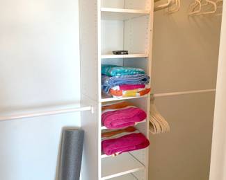 $100 Closet system includes (2) towers 2’W x 14.5”D x 85”H and (1) tower 15”W x 14.5”D x 85”H plus assorted racks, bars, shelving, etc.