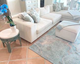 $800 L-shaped designer couch (right side ottoman) that is wide and low, firm & plush, with some marks (sells new for $3,000+)
Straight side: 85”L x 39”D x 25”H
Chaise (right side): 72”L x 45”W x 25”H