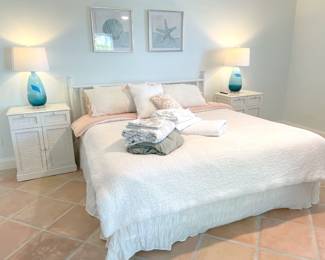 $75 Vintage king, rattan bedframe (no mattress), 80”W
$35 each (2) Vintage, lattice night end tables 26”W x 16”D x 31”H