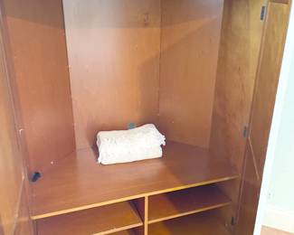 $100 Corner armoire refinished in the Shabby Chic style in very pale blue
25”W x 42”D x 54”H