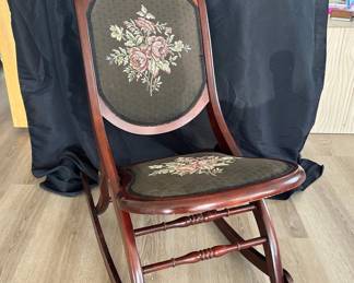 Vintage 1950s Folding Wooden Rocking Chair By Charlotte Chair Company