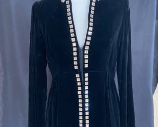 Vintage Estevez Crushed Velvet Dress With Rhinestone Embellishments
