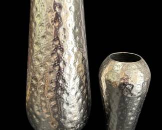 Silver Hammered Metal Vases