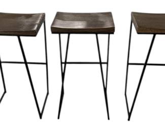 Three Wood Metal Barstools