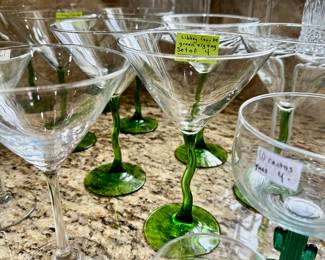 there’s a total of 8 of these green stem martini cocktail glasses