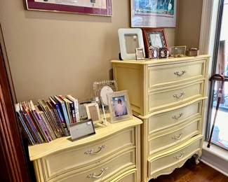 I’ll have these vintage pale yellow French Provincial nightstand and chest of drawers priced as a set