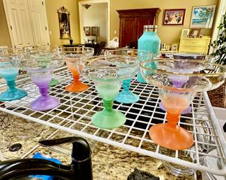 two sets of Blendo margarita glasses in pretty Ice Cream colors