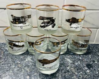 Red Barron limited edition barware , WWI bi planes, gold/black