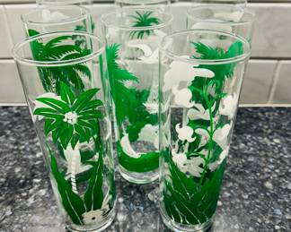 Libbey Tom Collin's tropical island palm trees high ball glasses