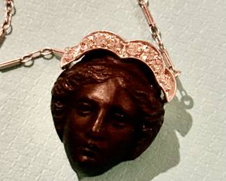 Antique Victorian Vulcanite Mourning Cameo Necklace, Goddess or Classical Woman, 1800's England…rose cut diamonds
$3800