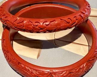Carved cinnabar bangles