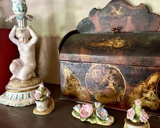 Antique letter box and MEISSEN MINIATURES