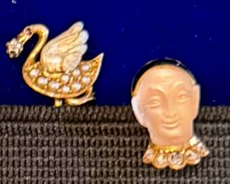 $700 each antique stick pins in diamond, enamel and moonstone