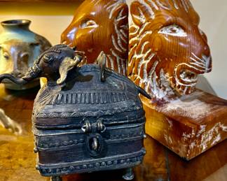 Antique Indian carved box in elephant form