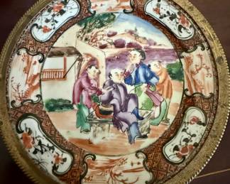 ONE OF THE FINEST ANTIQUES IN THE SALE
1780-1800 Familial Rose and gilt bronze plate…signed