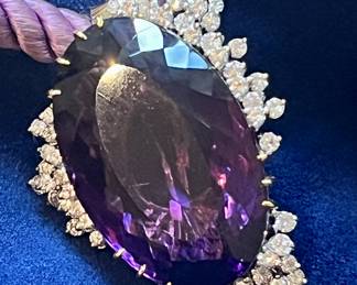 Massive amethyst and diamond pendant