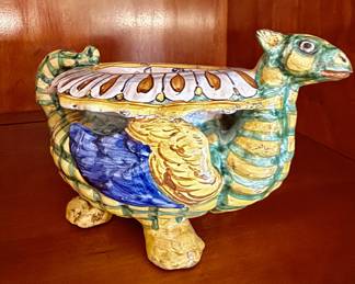 An 18th century Italian faience salt cellar in the form of a dragon,