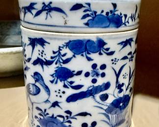 Antique Blue & White Porcelain Tea Caddy - Hand Painted - China - 19th Century