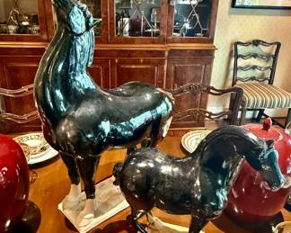 Large 27" Rare Chinese Dynasty Tang Sancai
Pottery Porcelain Black Tang Horse Statue