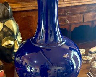 20th C Chinese Monochrome Cobalt Blue Porcelain Yuhuchunping Vase Guangxu Mark
