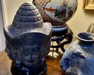 Antique large multi faces bronze Buddha head