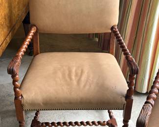 18th century Italian Oak Leather Armchair